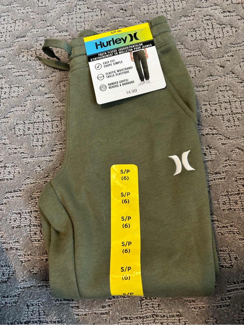 Hurley Kids Olive Fleece Joggers with White Logo